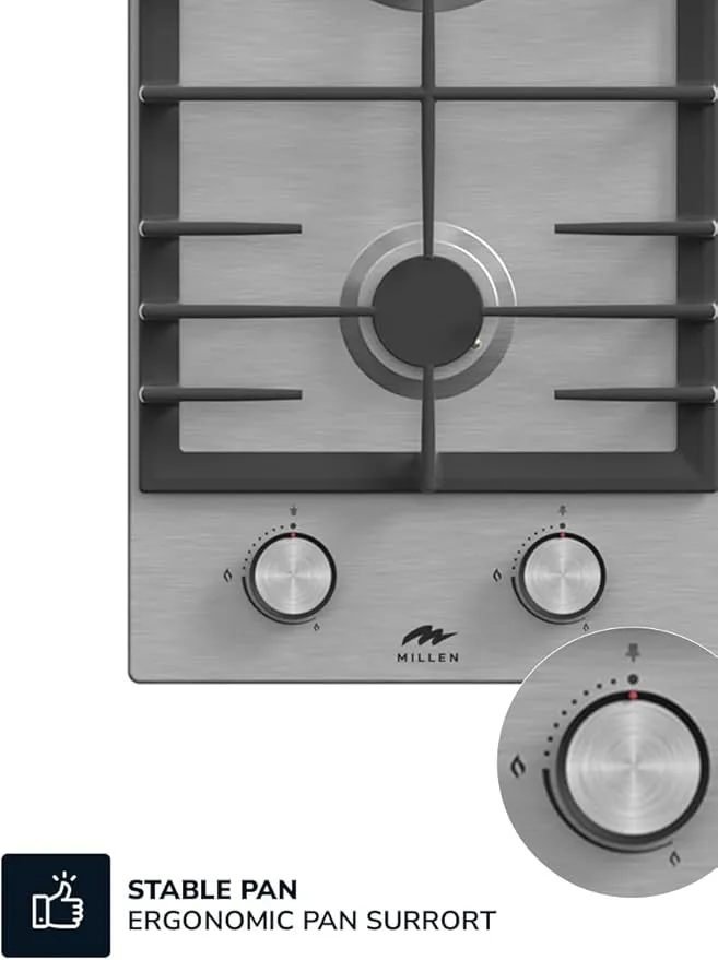 Millen built in 30cm premium two burners glass hob MGH 3001IX 3