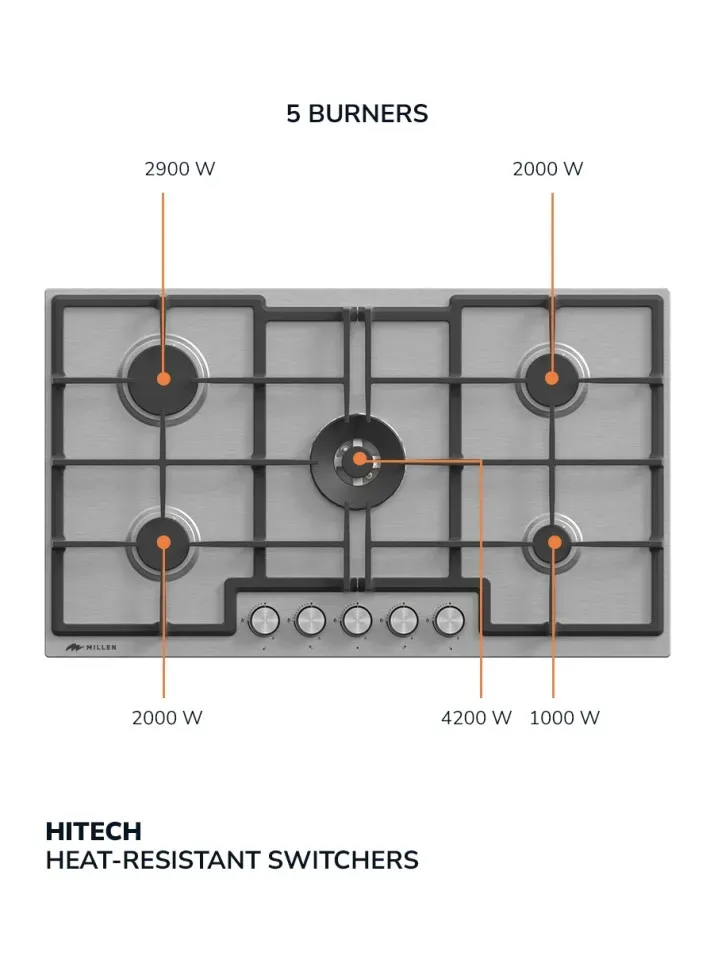millen 90cm built in gas hob with SABAF burners MGH 9001IX 5