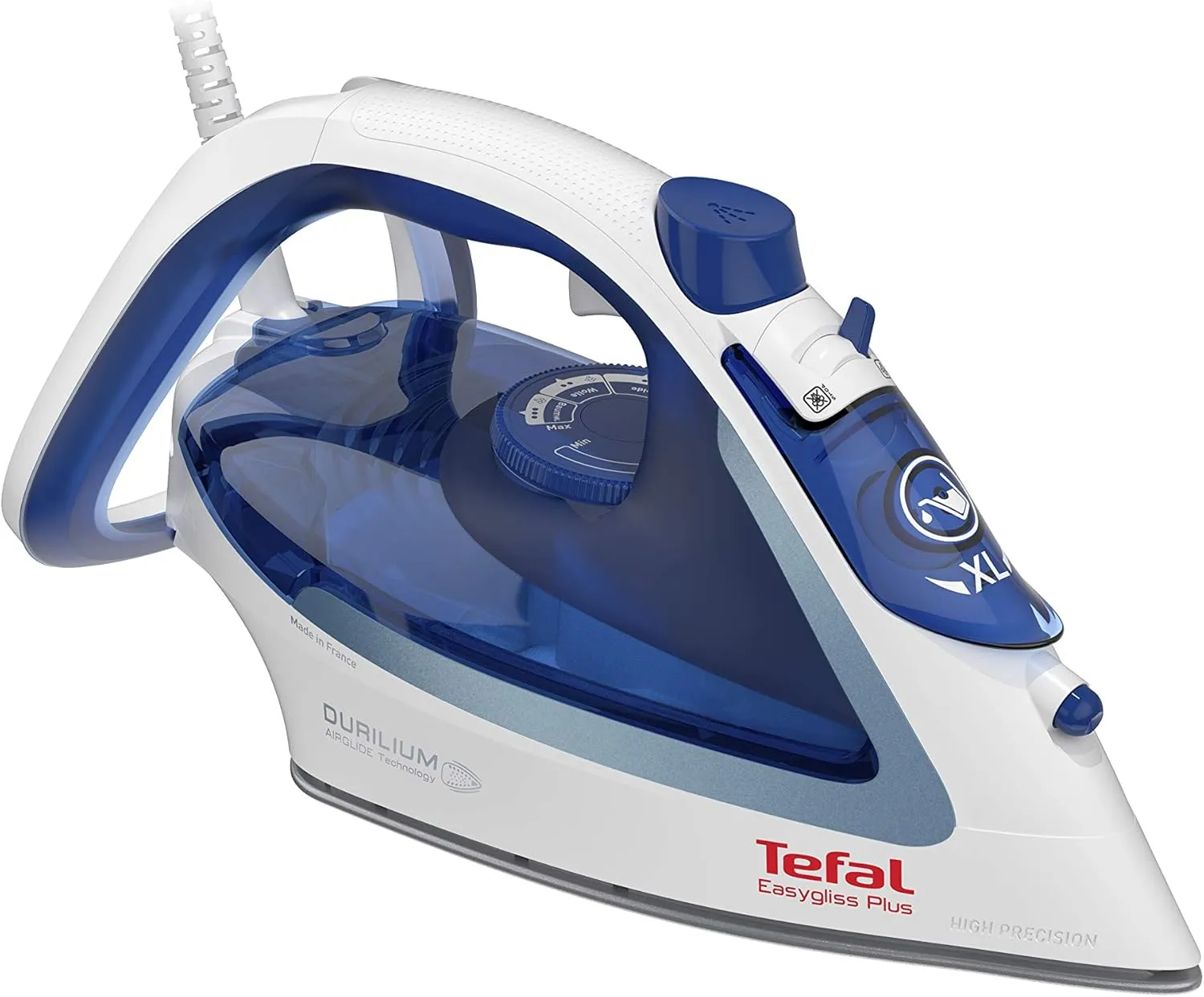 Tefal Easygliss FV5736 Steam Iron, 2500 Watt, Steam Boost 220 g/min, Tank Capacity 270 ml, Durilium Airglide Soleplate, Quick Heating Time, XL Water Tank Refill Opening, Blue/White