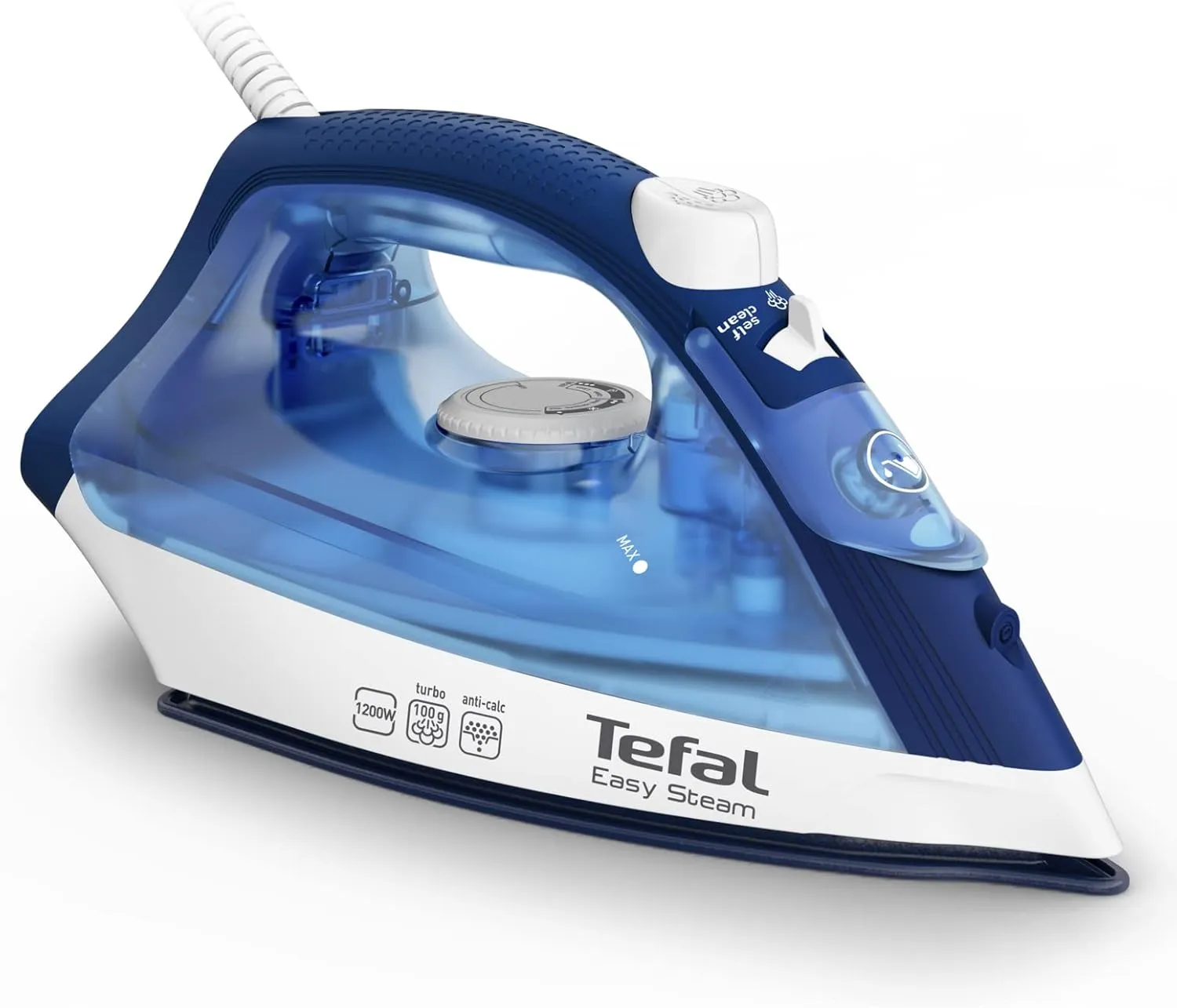 TEFAL Steam Iron | Easy Steam | Iron Steamer | 1200 W | 220 ml | Anti-scale | Non-stick | Blue | FV1941M0