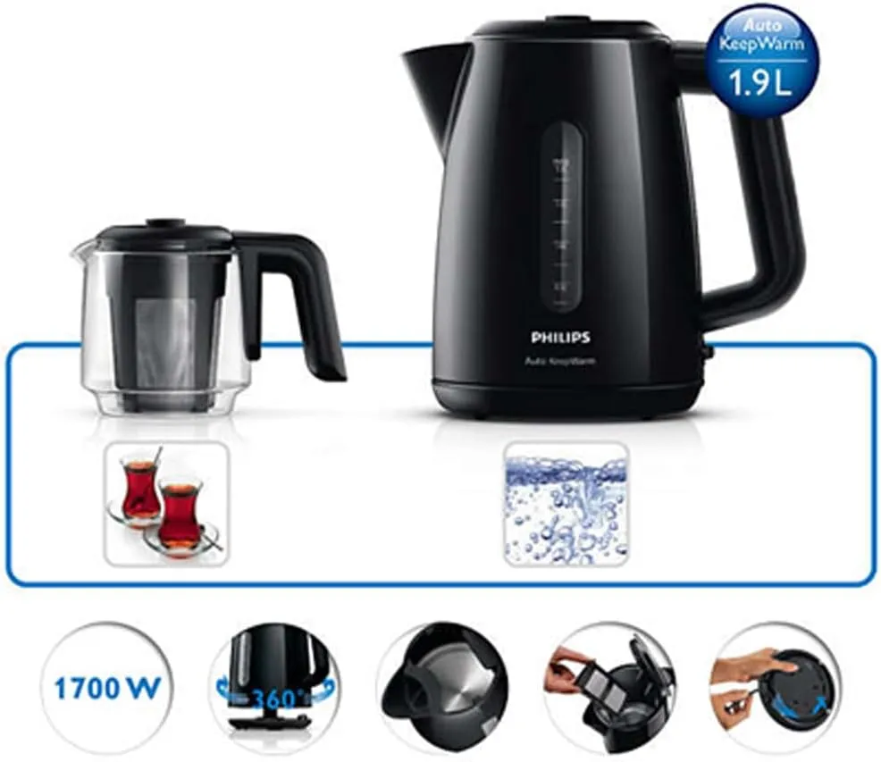 Philips HD7301/00 Tea Maker, 1.9 L Capacity, 360º Rotating Base, Cable Winder, Black 5