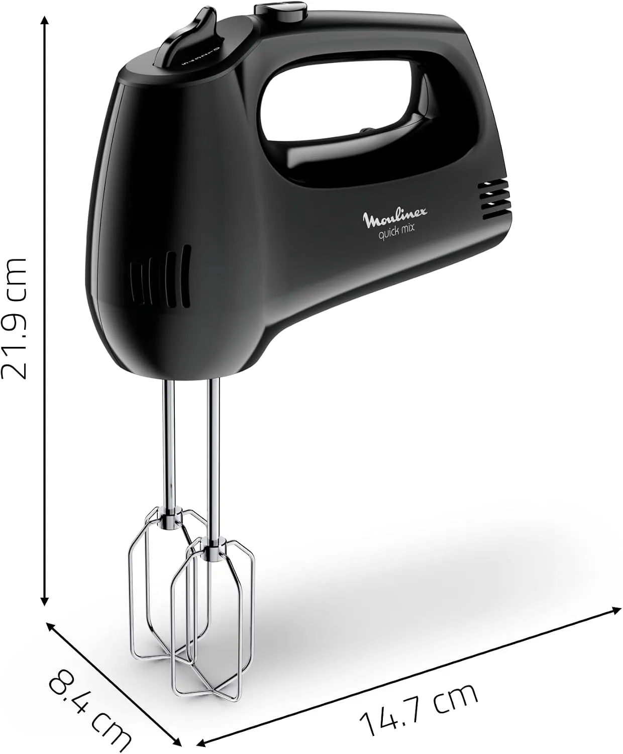 Moulinex Quick Mix, Hand Mixer, 300 W, Stainless Steel Whisks and Dough Hooks, Ergonomic Handle, 5 Adjustable Speeds + Pulse, Compact, HM3108B1, Black 3