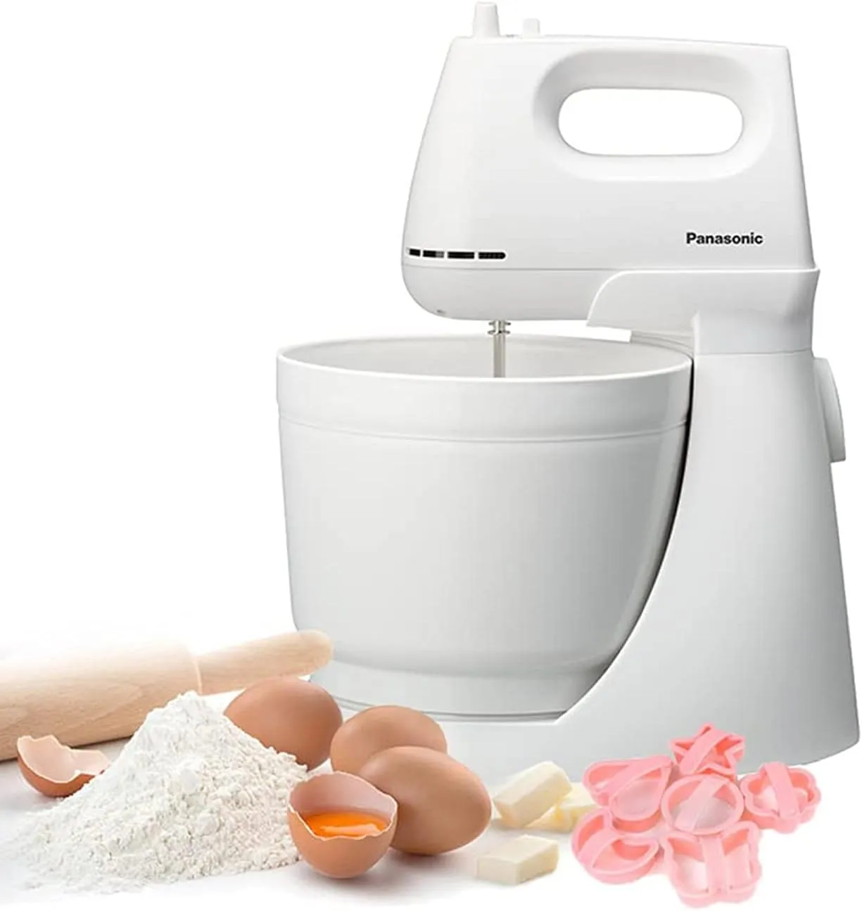 Panasonic 175W, Stand Mixer 5 Speed Selection, With Egg Beater And Dough Hook Model Mkgb3, White