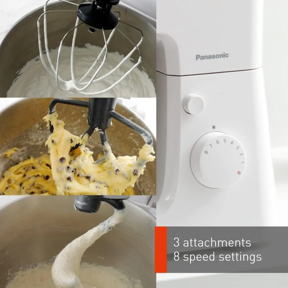 Panasonic Kitchen Machine Stand Mixer, MK CM300, Kneads 1Kg of Dough, 4.3L Narrow Stainless Steel Bowl with Handle, White 5