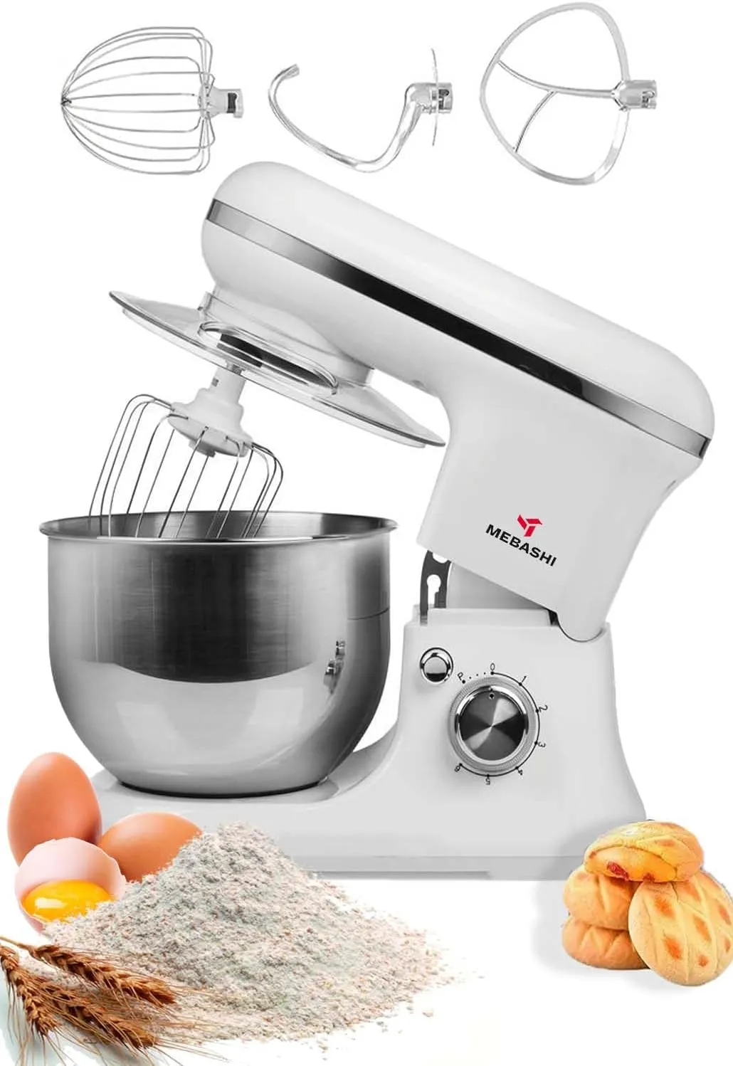 MEBASHI Stand Bowl Mixer, 5L Capacity, Stainless Steel Bowl,(1200W) 6 Speed Settings, (ME-SBM1112) 3