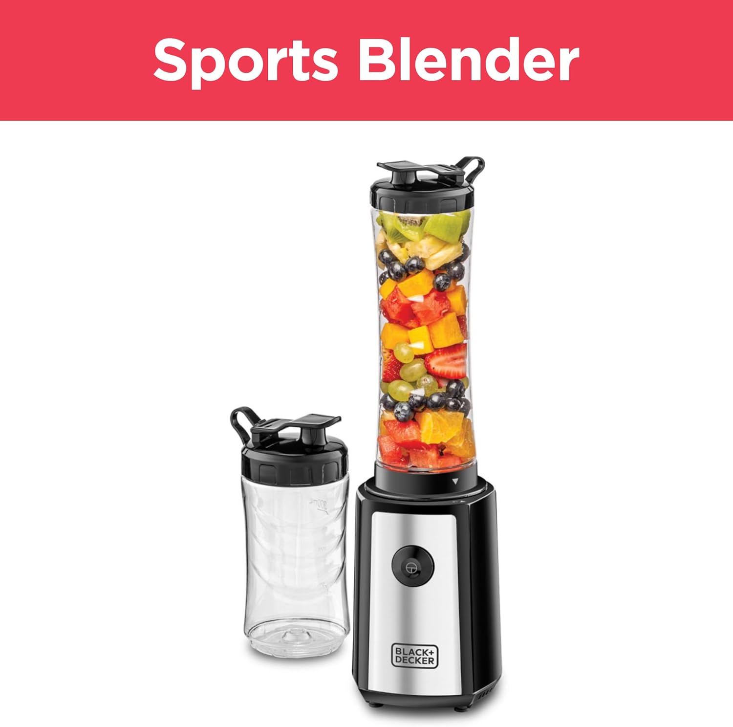 Black & Decker Sports Blender/Smoothie Maker, 300W, 6 Piece with 500ml & 300ml Sports Bottle, 21500 RPM with Turbo Speed, SS Blades to Pulverize Ice & Frozen Fruits, SBX300-B5