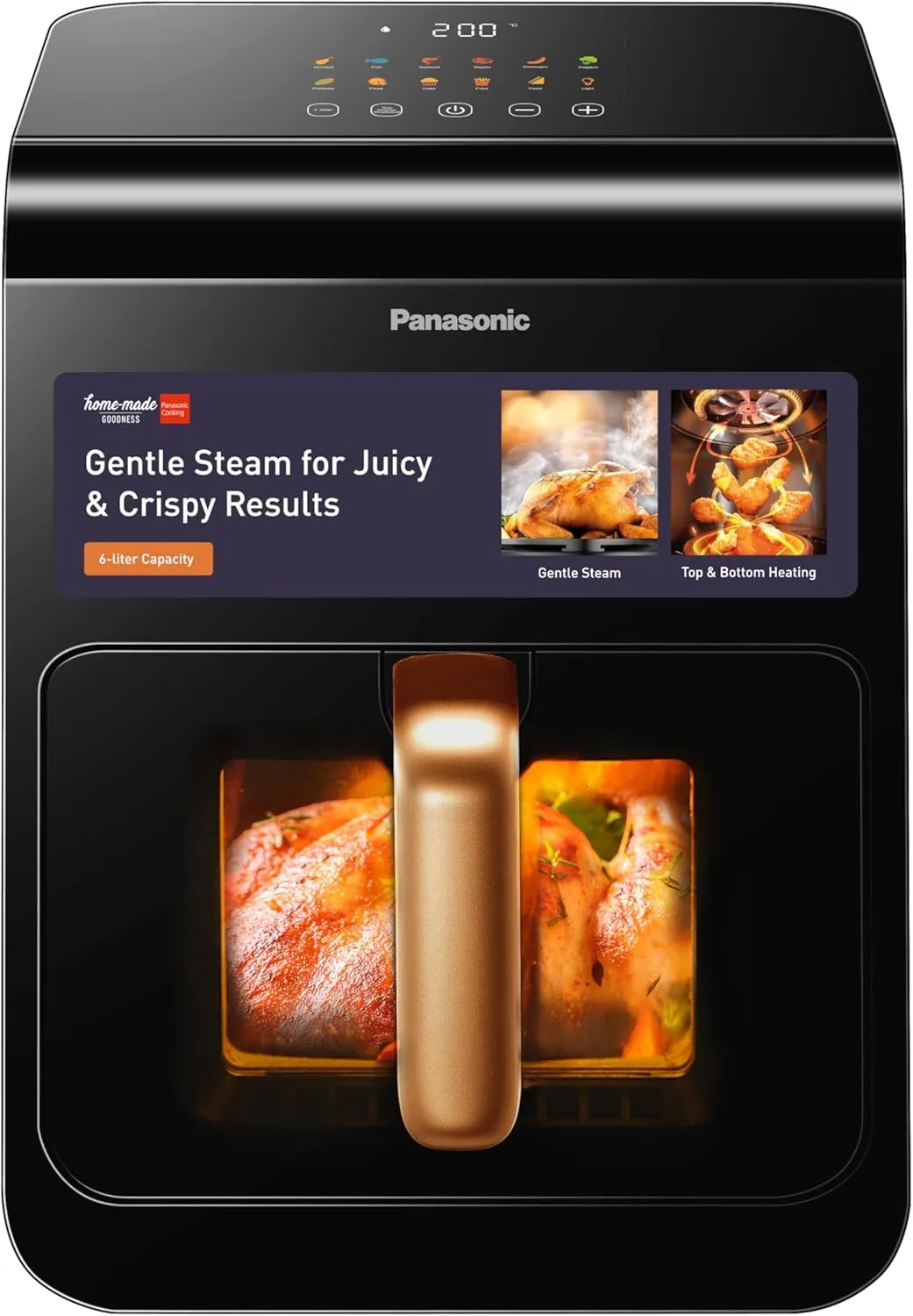Panasonic Air Fryer NF-CC600, 6 liters, Gentle steam, Viewing window, Top & Bottom heating, LED touch panel with 11 preset menu