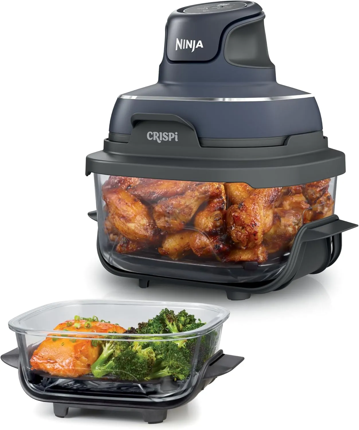 Ninja Crispi 4-in-1 Portable Glass Air Fryer Cooking System, 1700W, 1.4L & 3.8L Glass Containers with Storage Lids, Cyberspace Gray, FN101MEGY,Middle East Version | Max crisp, bake, air fry, recrisp, 450F max, 4 Qt and 6 Cup containers, PFAS-free glass