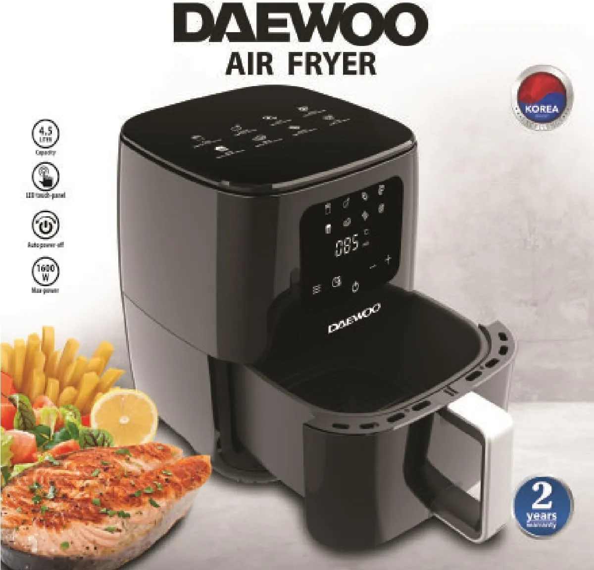 Daewoo Air Fryer 4.5 L Capacity With 360° Rapid & Even Heat Circulation, 8 Cooking Presets, Digital touch Panel - DAF-8301 5