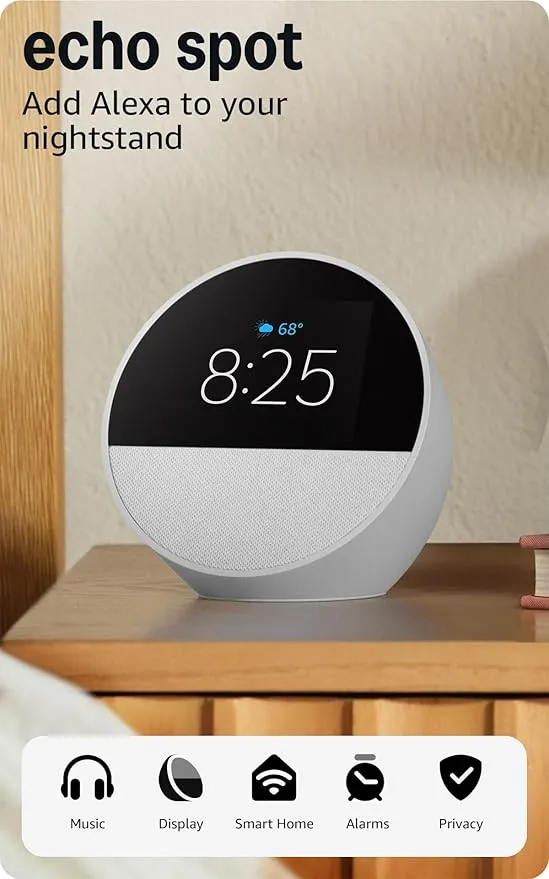 AMAZON SPEAKER ECHO SPOT WITH ALARM CLOCK GLACIER WHITE