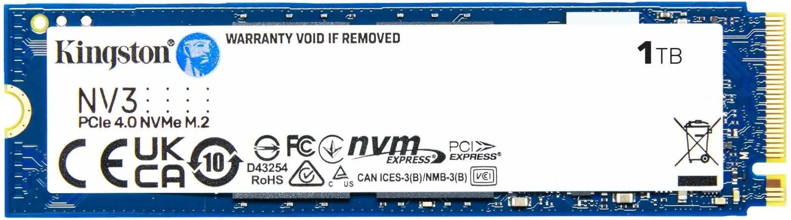 Kingston 1TB NV3 SSD M.2 2280 PCIe 4.0 NVMe, Read: 6,000/ Write: 4,000MB/s SNV3S/1000G