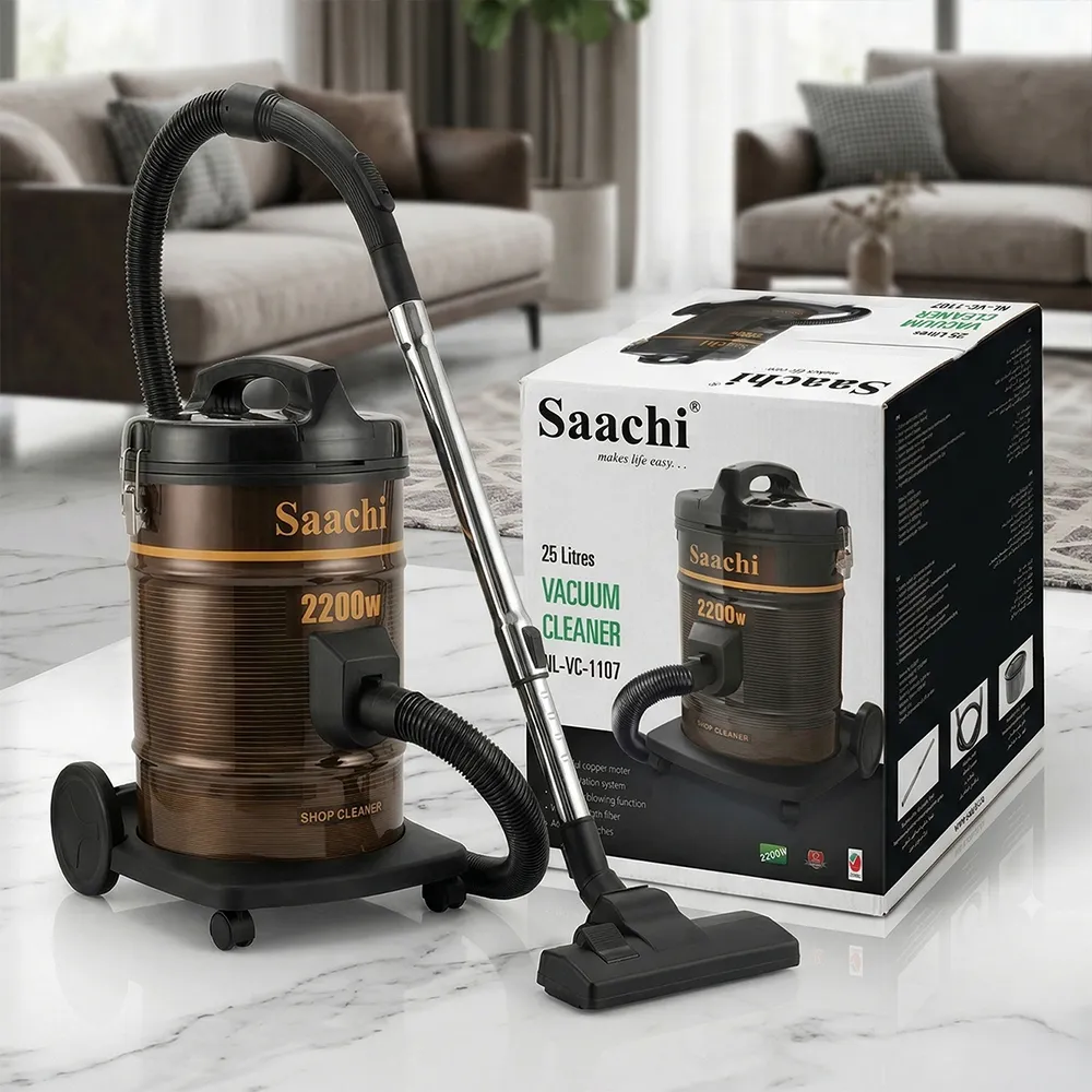 Saachi Dry Vacuum Cleaner NL-VC-1107-BR, 25L Steel Tank, 2200W Copper Motor, Air Blower, Multi-Filtration, Lightweight & Compact Design