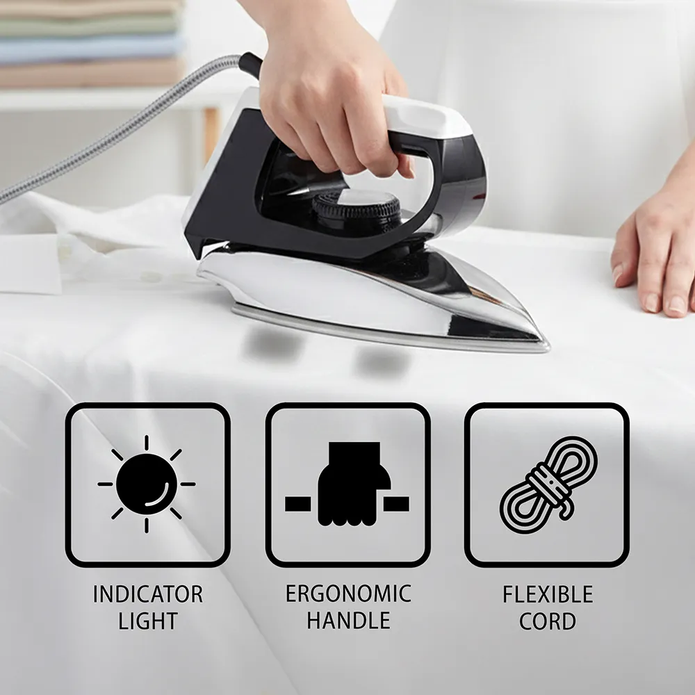 Saachi Dry Iron NL-IR-145-BK, 1000–1200W, Aluminium Soleplate, Variable Temperature Control, Overheat Protection, Power Indicator, Ergonomic Handle 4