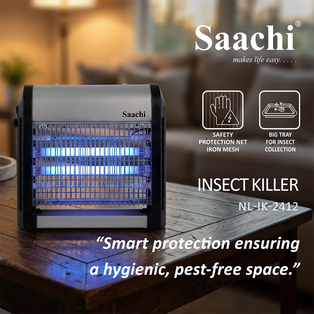 Saachi 14W Electric Mosquito & Insect Killer NL-IK-2412-BK, Dual UV Tubes, 2200V High-Voltage Grid, Removable Collection Tray, Tabletop & Hanging Installation, Black/Silver 3