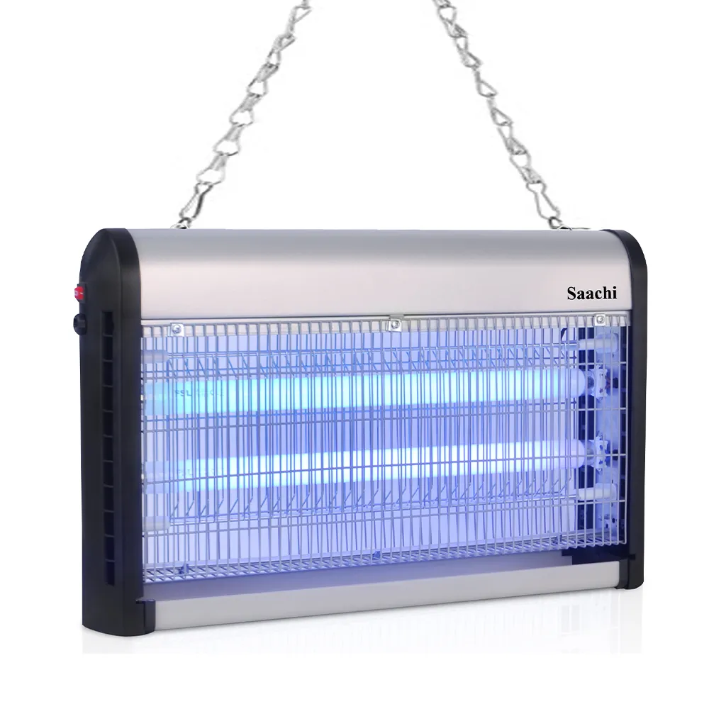 Saachi NL-IK-2430-BK 30W Electric Insect Killer, 2 × 15W UV Tubes, 2200V High-Voltage Grid, Removable Collection Tray, Hanging Hooks with Chain and Tabletop Installation – Grey/Black
