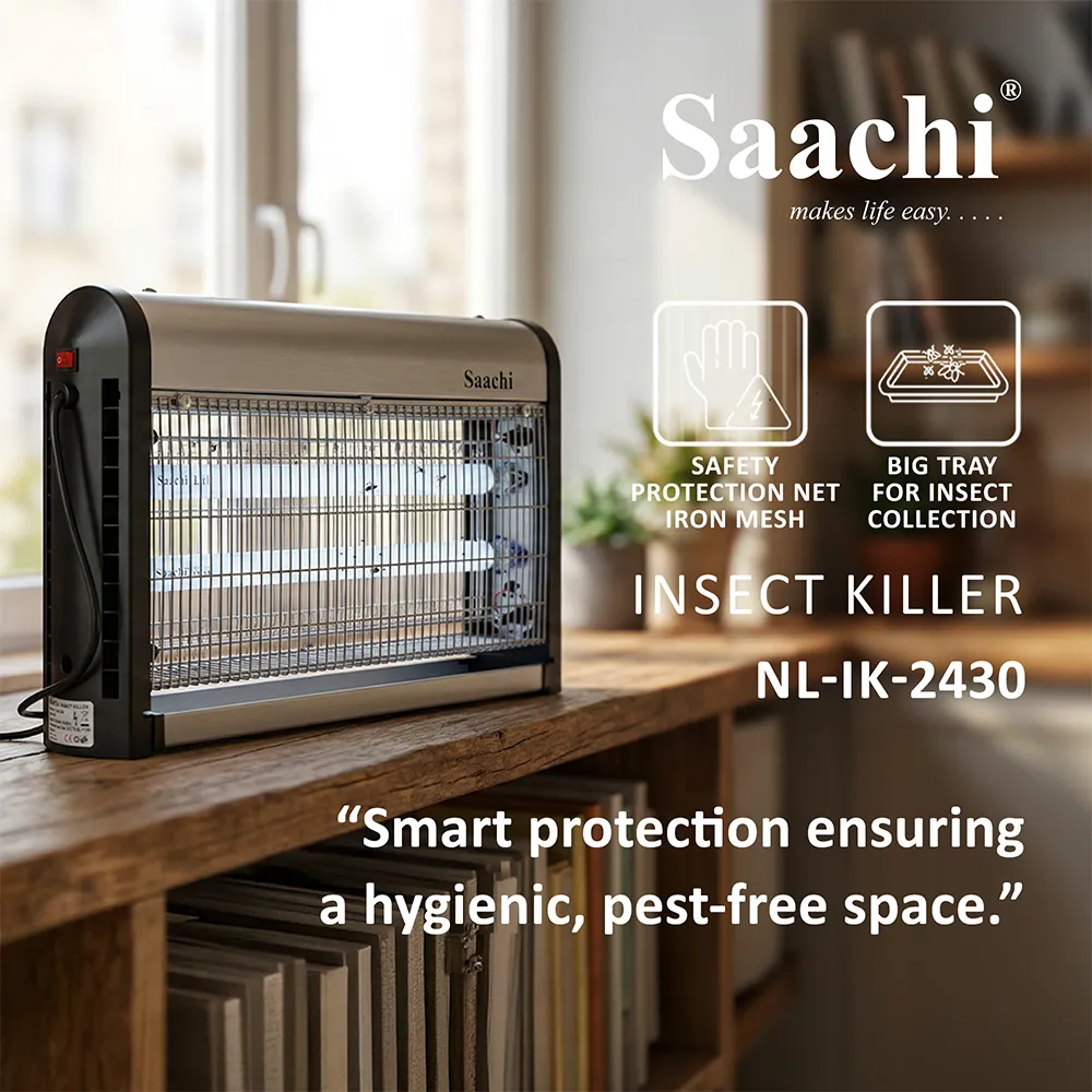 Saachi NL-IK-2430-BK 30W Electric Insect Killer, 2 × 15W UV Tubes, 2200V High-Voltage Grid, Removable Collection Tray, Hanging Hooks with Chain and Tabletop Installation – Grey/Black 3