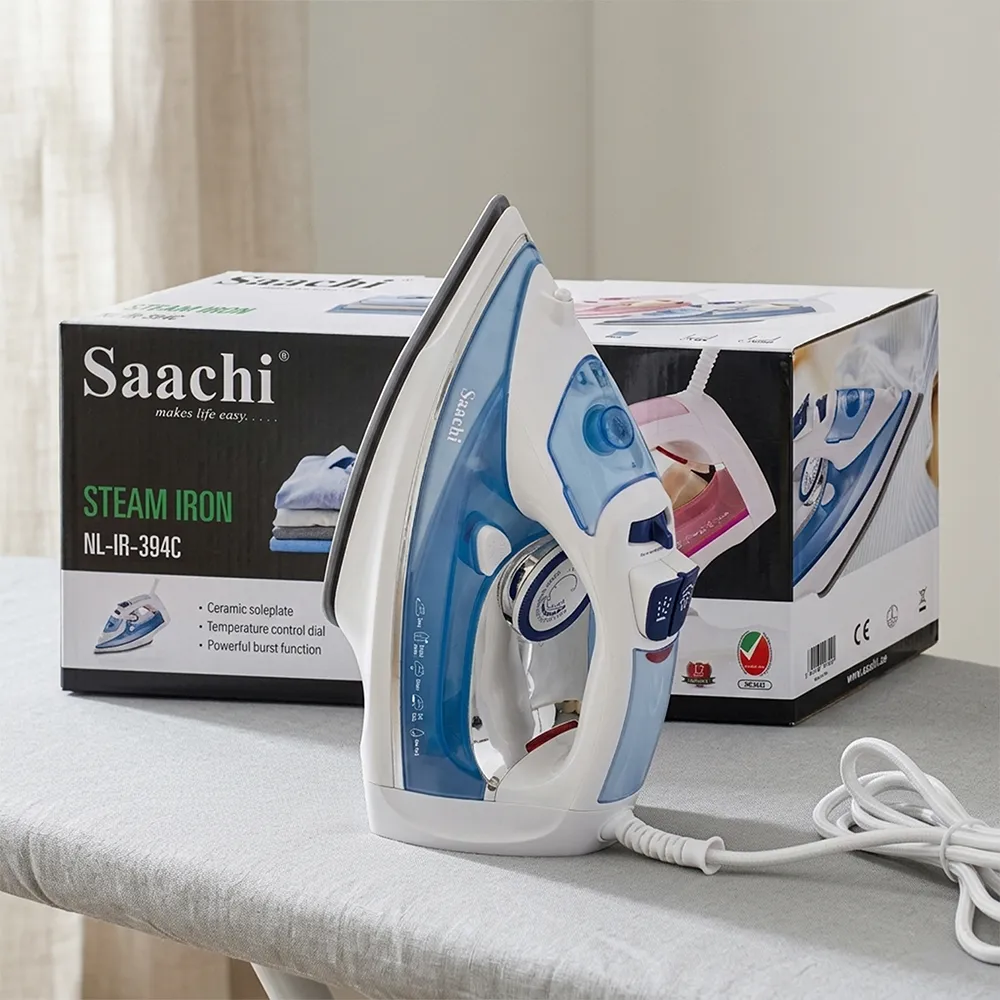 Saachi Steam Iron NL-IR-394C-BL, Ceramic Soleplate, 320ml Water Tank, Adjustable Steam & Spray, Burst and Self-Clean Function, 2200W, White/Blue 2