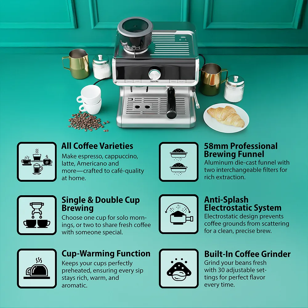 Saachi 15-Bar Coffee Maker with Grinder NL-COF-7063G-ST 3