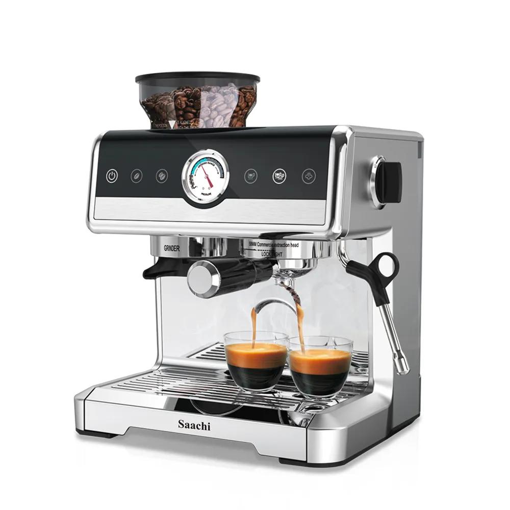 Saachi NL-COF-7069-ST 20-Bar Espresso Coffee Maker with Built-In Grinder, 2250W, Italian ULKA Pump, 20 Grind Settings, 220g Bean Hopper, 2.6L Water Tank, PID Temperature Control, Dual Heating System, 58mm Portafilter, Pressure Gauge and Steam Milk Frother – Silver 4