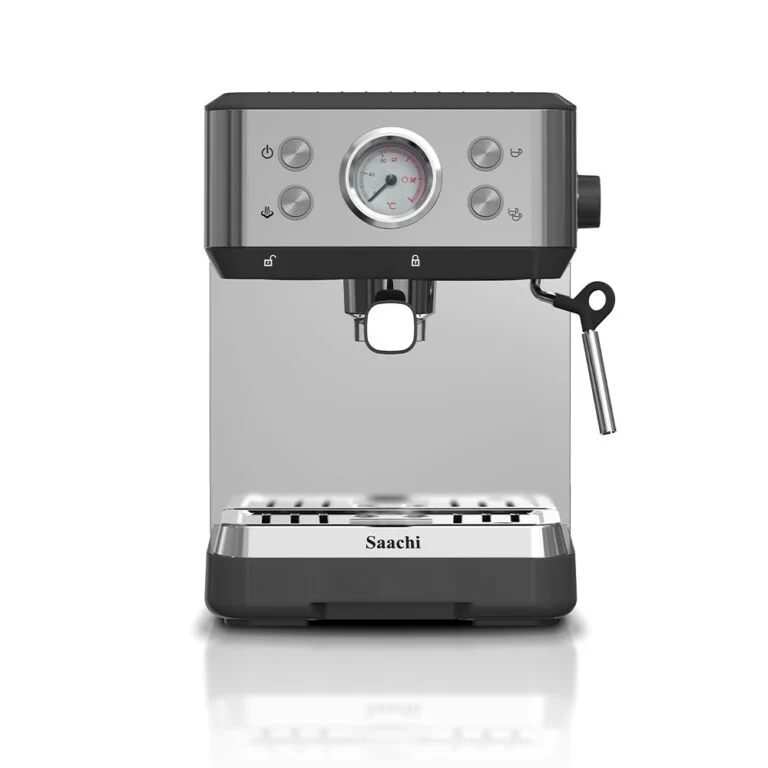 Saachi NL-COF-7075-BK 20-Bar Espresso Coffee Maker, 1100W, Single & Double Cup Brewing, 1.6L Removable Water Tank, Adjustable Steam Milk Frother, Hot-Water Function, Dual Coffee Filters and Removable Drip Tray – Black