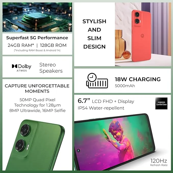 Motorola Moto G35 5G Smartphone 8GB RAM 128GB Storage Dual SIM – 6.72-inch FHD+ Display, 50MP AI Camera, Unisoc T760 5G Processor, 5000mAh Battery 3