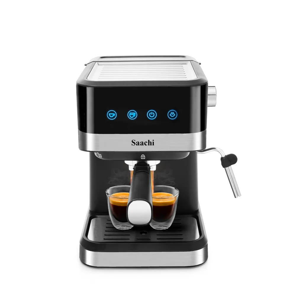 Saachi NL-COF-7065-BK 20-Bar Espresso Coffee Maker, 1050W Semi-Automatic Cappuccino & Latte Machine, 1.5L Detachable Water Tank, Digital Touch Control, Steam Milk Frother, Dual Stainless-Steel Filters and Cup-Warming Plate – Black