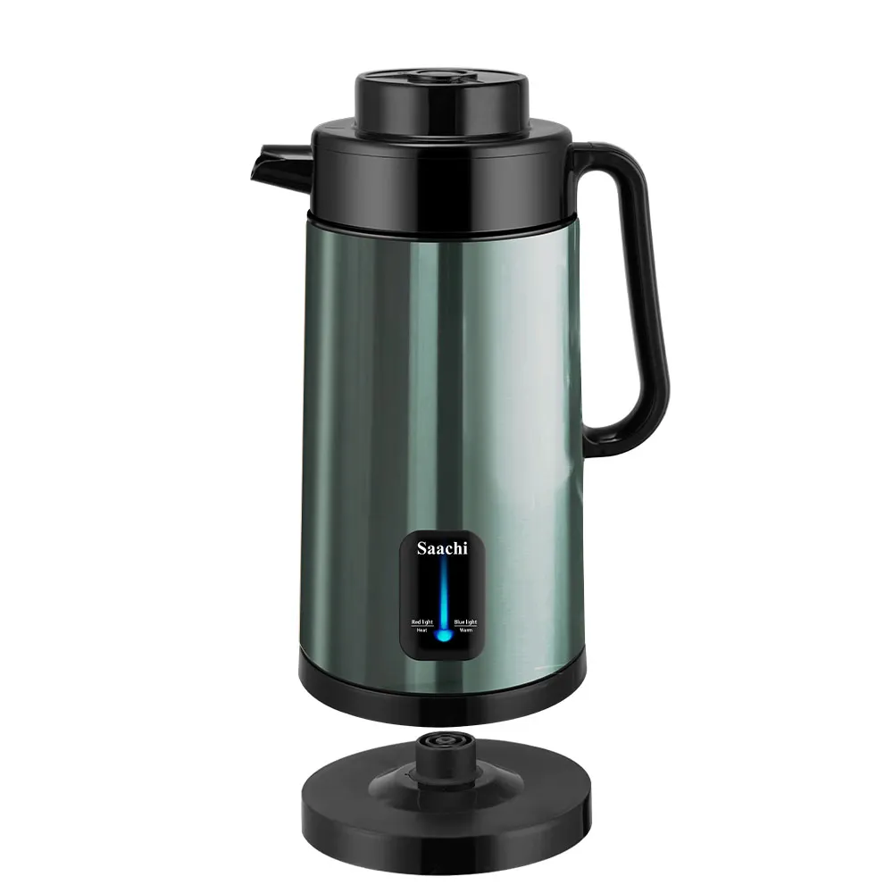 Saachi NL-KT-7771-GN 3.0L Stainless-Steel Electric Flask Kettle, 1500W, Smart-Chip Auto Boil, 10-Hour Keep-Warm Function, Overheat Protection, 360° Cordless Base, Press-Release Lid & Anti-Scalding Top – Green