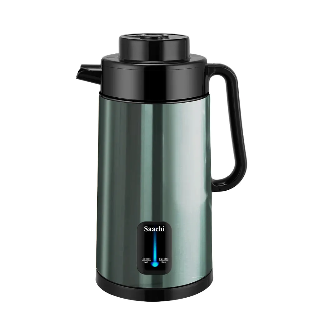 Saachi NL-KT-7771-GN 3.0L Stainless-Steel Electric Flask Kettle, 1500W, Smart-Chip Auto Boil, 10-Hour Keep-Warm Function, Overheat Protection, 360° Cordless Base, Press-Release Lid & Anti-Scalding Top – Green