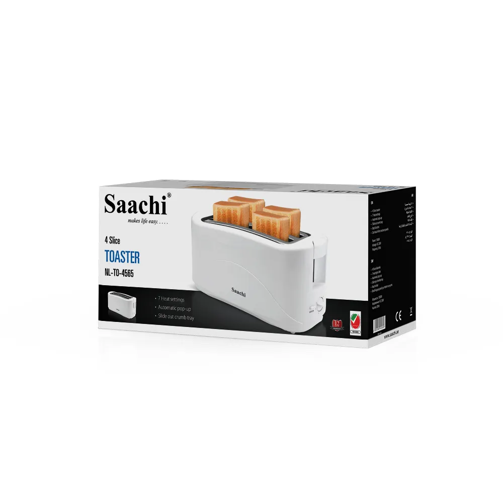 Saachi NL-TO-4565-WH 4-Slice Pop-Up Toaster, 1300W, 7 Browning Settings, Automatic Bread Ejection, Stop Function, Slide-Out Crumb Tray, Cool-Touch Panels & Anti-Slip Feet – White 3