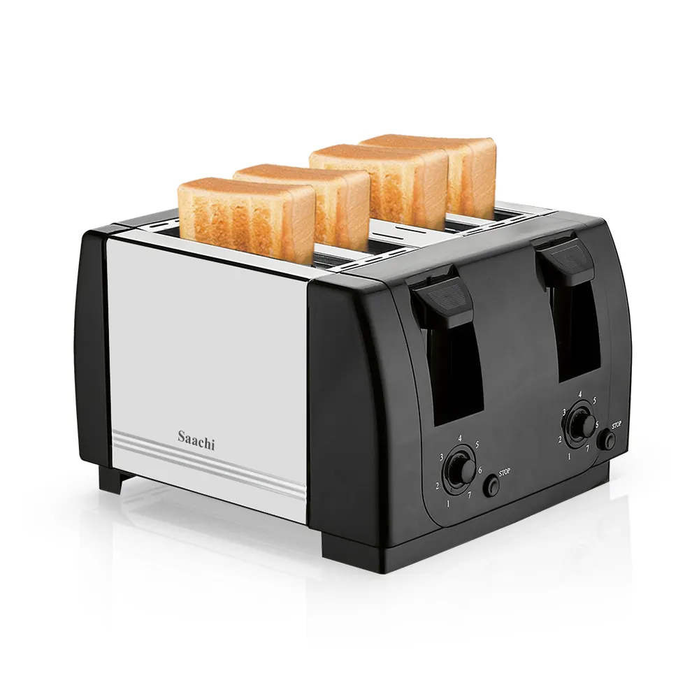 Saachi NL-TO-4564-BK 4-Slice Pop-Up Toaster, 1300W, 7 Browning Settings, Automatic Pop-Up, Stop Function, Hinged Crumb Tray & Stainless-Steel Front Panel – Black 3