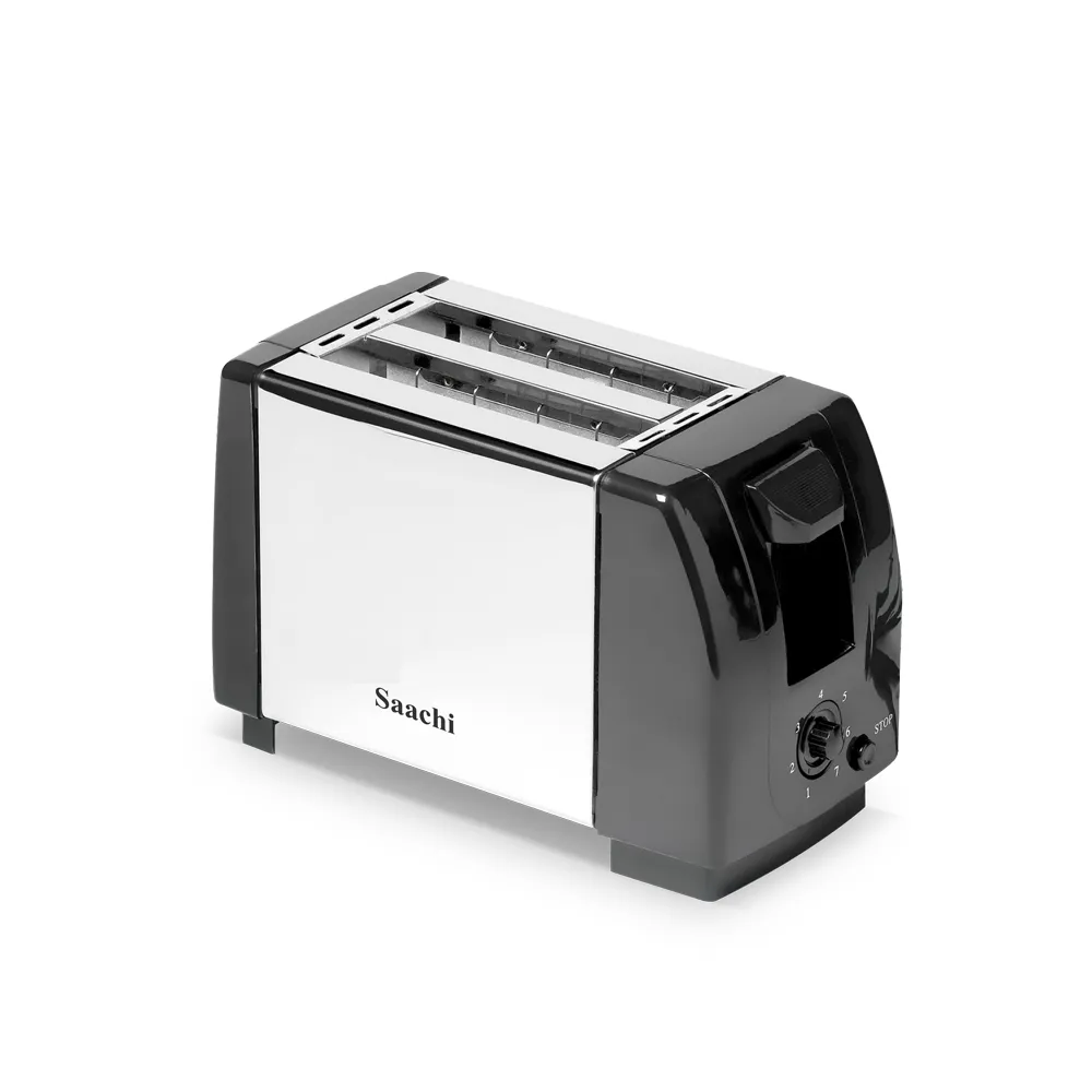 Saachi NL-TO-4567-BK 2-Slice Pop-Up Toaster, 750W, 7 Browning Settings, Automatic Pop-Up, Stop Function, Hinged Crumb Tray, Cool-Touch Panels & Stainless-Steel Finish – Black