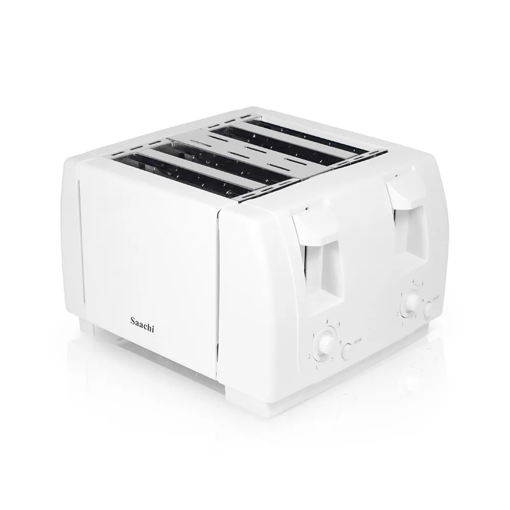 Saachi NL-TO-4563-WH 4-Slice Pop-Up Toaster, 1300W, 7 Browning Levels, Automatic Pop-Up, Stop Function, Hinged Crumb Tray, Cool-Touch Front & Rear Panels – White