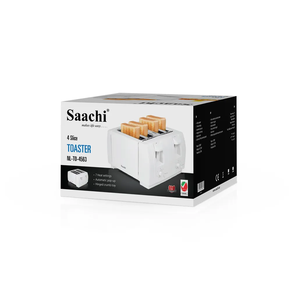 Saachi NL-TO-4563-WH 4-Slice Pop-Up Toaster, 1300W, 7 Browning Levels, Automatic Pop-Up, Stop Function, Hinged Crumb Tray, Cool-Touch Front & Rear Panels – White 3