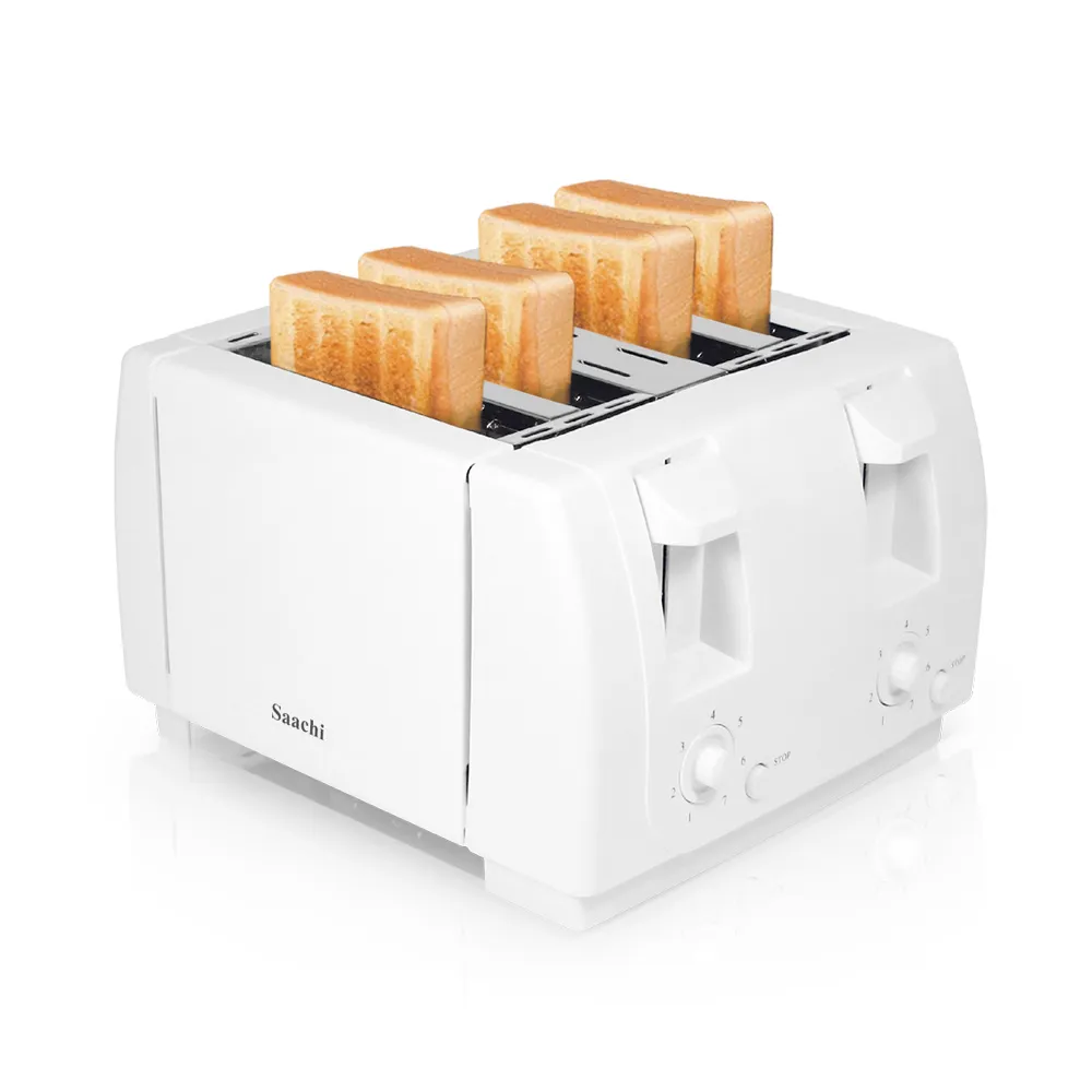 Saachi NL-TO-4563-WH 4-Slice Pop-Up Toaster, 1300W, 7 Browning Levels, Automatic Pop-Up, Stop Function, Hinged Crumb Tray, Cool-Touch Front & Rear Panels – White