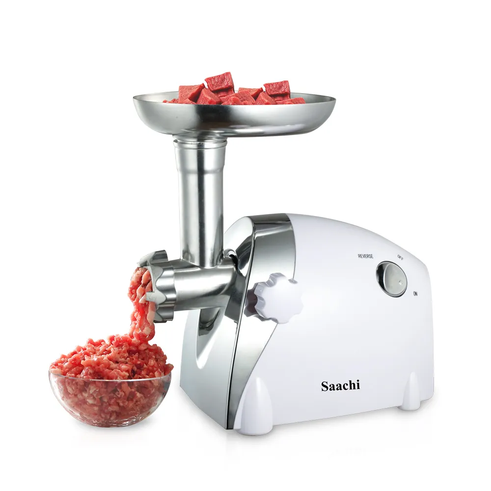 Saachi NL-MG-966-WH Electric Meat Grinder & Mincer, 2000W Full-Copper Motor, Stainless-Steel Blade, Reverse Function, 3mm/5mm/7mm Grinding Plates, Sausage & Kibbeh Attachments, Motor Circuit Breaker, Detachable Grinder Head & Non-Slip Base – White 4