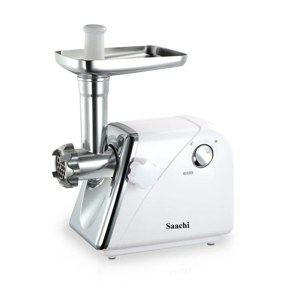Saachi NL-MG-967-WH Electric Meat Grinder & Mincer, 2200W Full-Copper Motor, Stainless-Steel Cutting Blade, Reverse Function, 3mm/5mm/7mm Grinding Plates, Sausage & Kibbeh Attachments, Motor Circuit Breaker, Detachable Grinder Head & Non-Slip Base – White 4