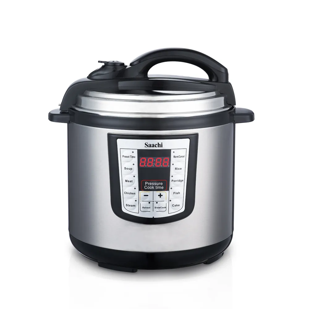 Saachi NL-PC-5310-BK 10L Electric Pressure Cooker & Multi-Cooker, 1400W, 10 Smart Cooking Programs, LED Display, 24-Hour Preset Timer, Non-Stick Inner Pot, Keep-Warm, Safety Float Valve & Stainless-Steel Housing – Black/Grey