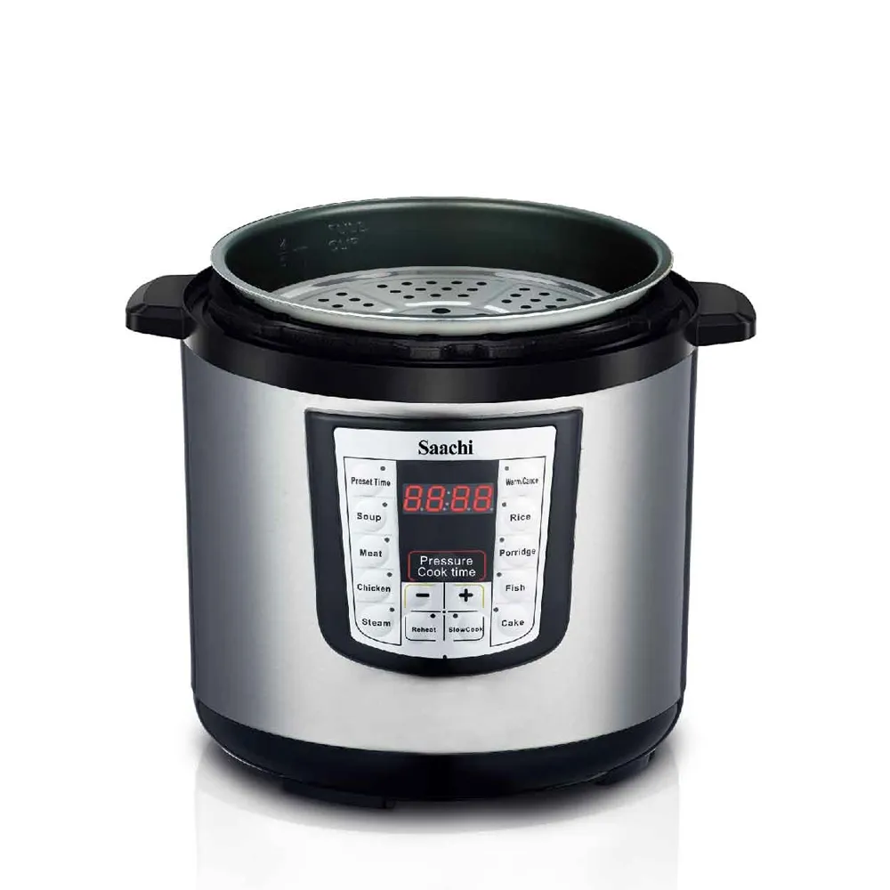 Saachi NL-PC-5310-BK 10L Electric Pressure Cooker & Multi-Cooker, 1400W, 10 Smart Cooking Programs, LED Display, 24-Hour Preset Timer, Non-Stick Inner Pot, Keep-Warm, Safety Float Valve & Stainless-Steel Housing – Black/Grey 4