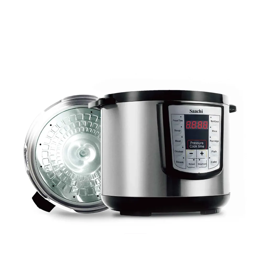 Saachi NL-PC-5310-BK 10L Electric Pressure Cooker & Multi-Cooker, 1400W, 10 Smart Cooking Programs, LED Display, 24-Hour Preset Timer, Non-Stick Inner Pot, Keep-Warm, Safety Float Valve & Stainless-Steel Housing – Black/Grey 3
