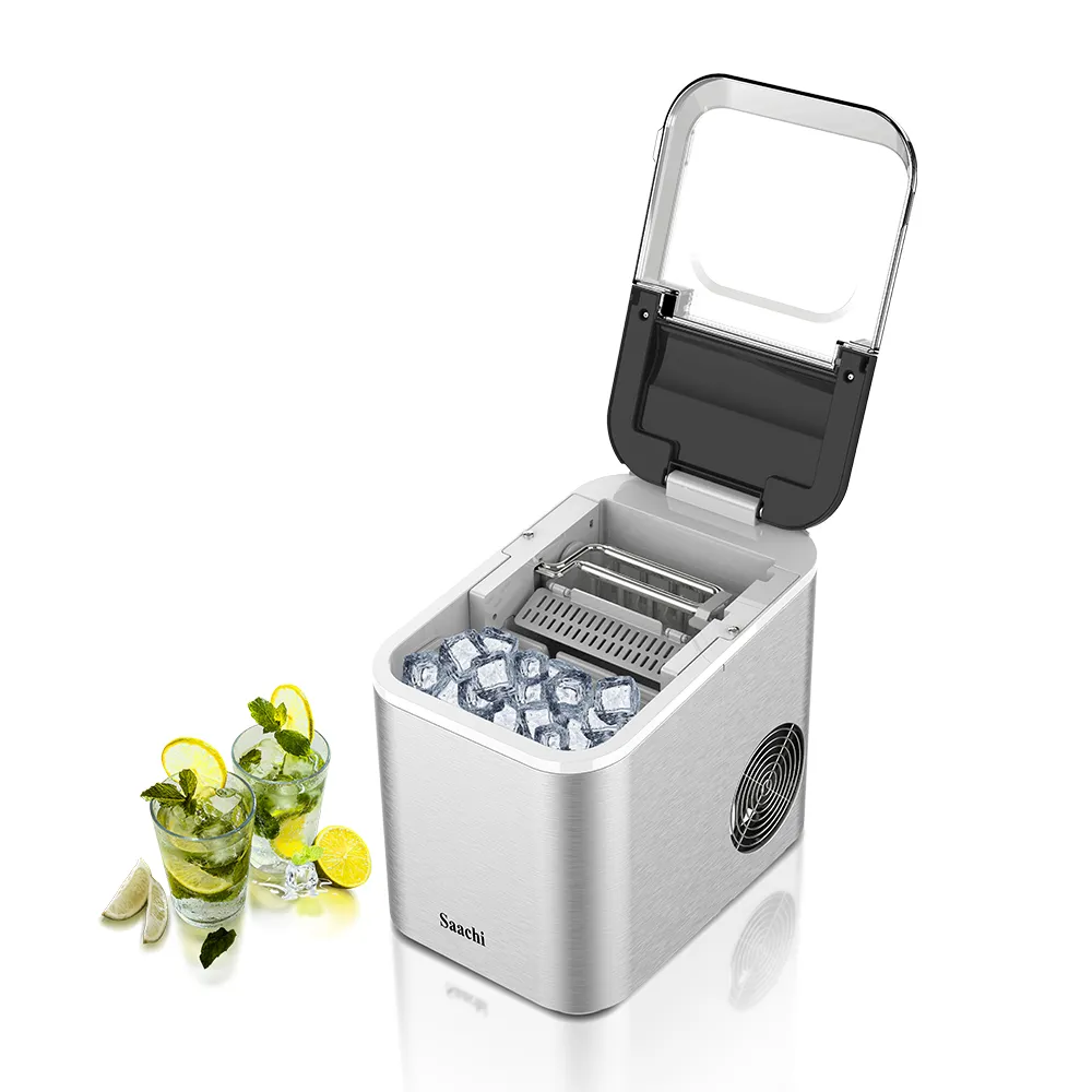 Saachi NL-IM-451-ST Electric Ice Maker, 1.6L Water Tank, Up to 15kg Ice per Day, 9 Bullet Ice Cubes Every 6–8 Minutes, Small & Large Ice Sizes, Auto-Clean, Removable Basket & Stainless-Steel Housing – Silver 4