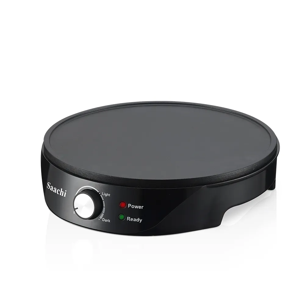 Saachi NL-CM-1863-BK 30cm Anjero & Crepe Maker, 1000W, Non-Stick Cooking Plate, Adjustable Temperature Control, Power & Ready Indicators, Cord Storage, Wooden Spreader and Spatula Included – Black 3