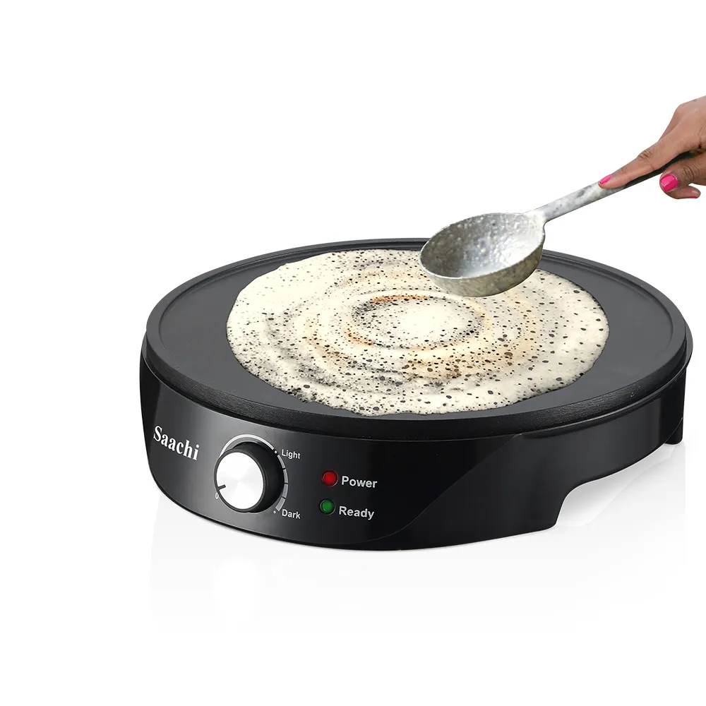 Saachi NL-CM-1863-BK 30cm Anjero & Crepe Maker, 1000W, Non-Stick Cooking Plate, Adjustable Temperature Control, Power & Ready Indicators, Cord Storage, Wooden Spreader and Spatula Included – Black