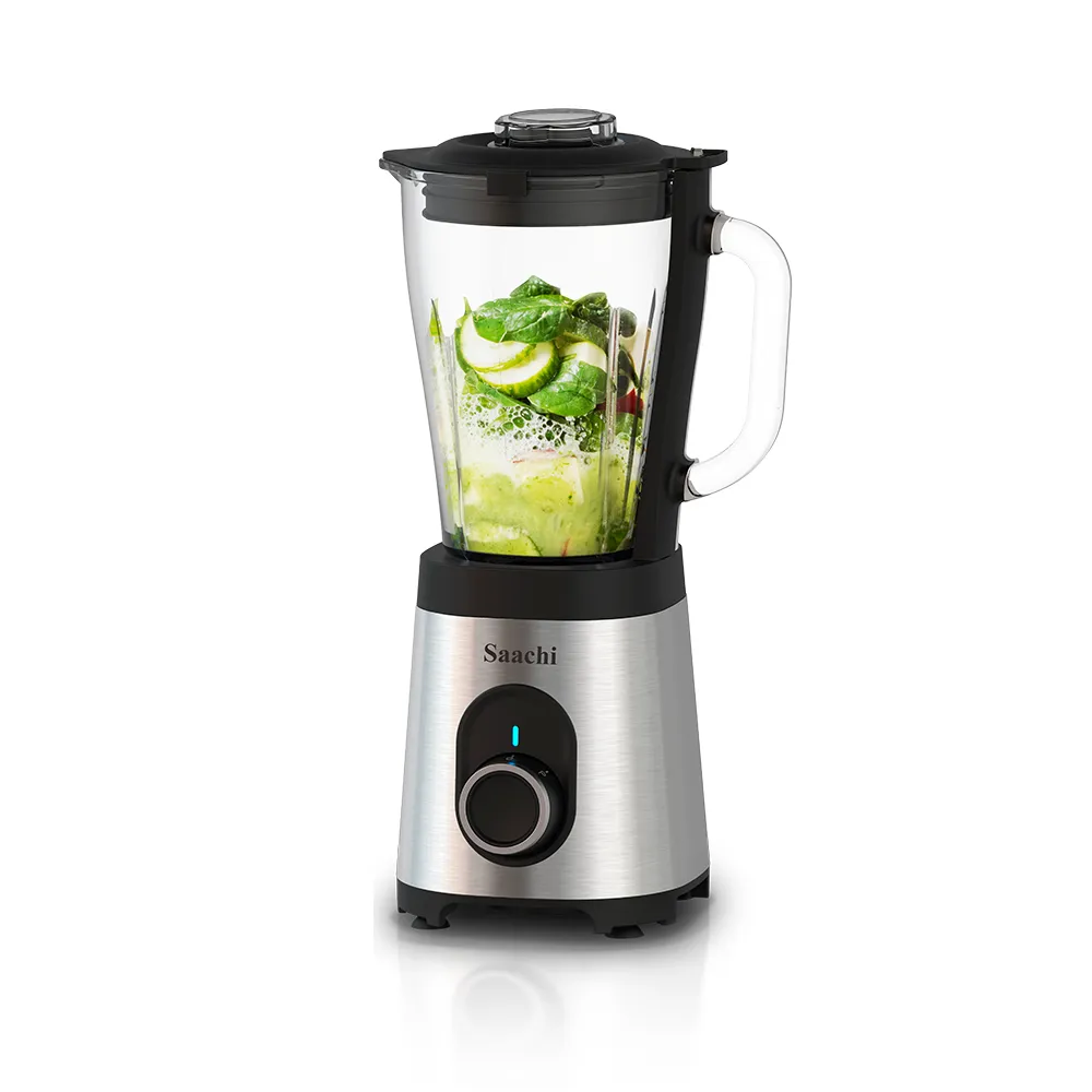 Saachi NL-BL-4411-BK 2-in-1 Blender with 1.7L Glass Jar, 900ml To-Go Bottle, 600W Motor, 2 Speeds with Pulse, 4-Wing Stainless-Steel Blade, Safety Lock & Overheat Protection – Black
