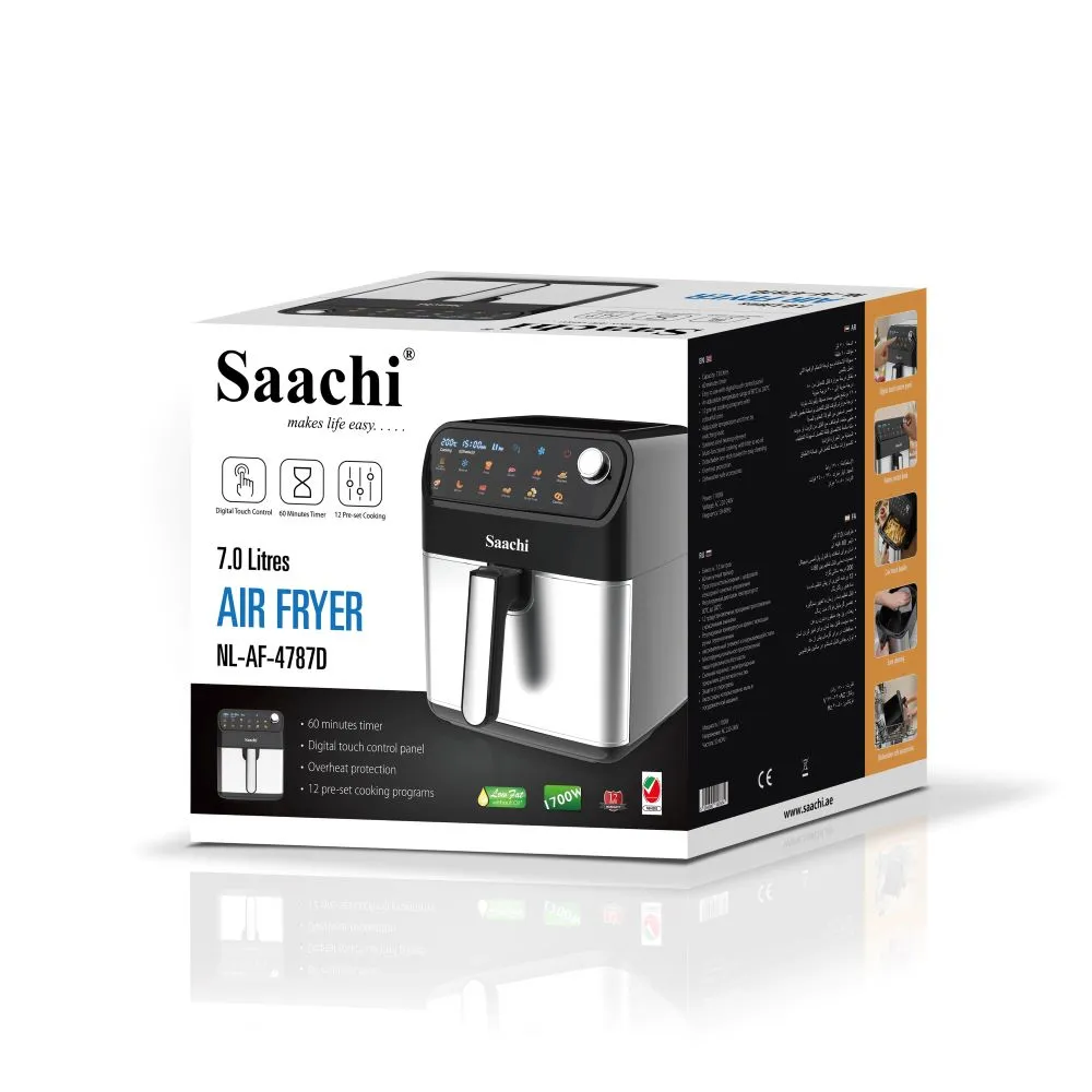 Saachi NL-AF-4787D-BK 7L Digital Air Fryer with 12 Preset Programs, 80–200°C Adjustable Temperature, 60-Minute Timer, Rapid Air Technology, Non-Stick Basket & Overheat Protection – 1700W, Black 3