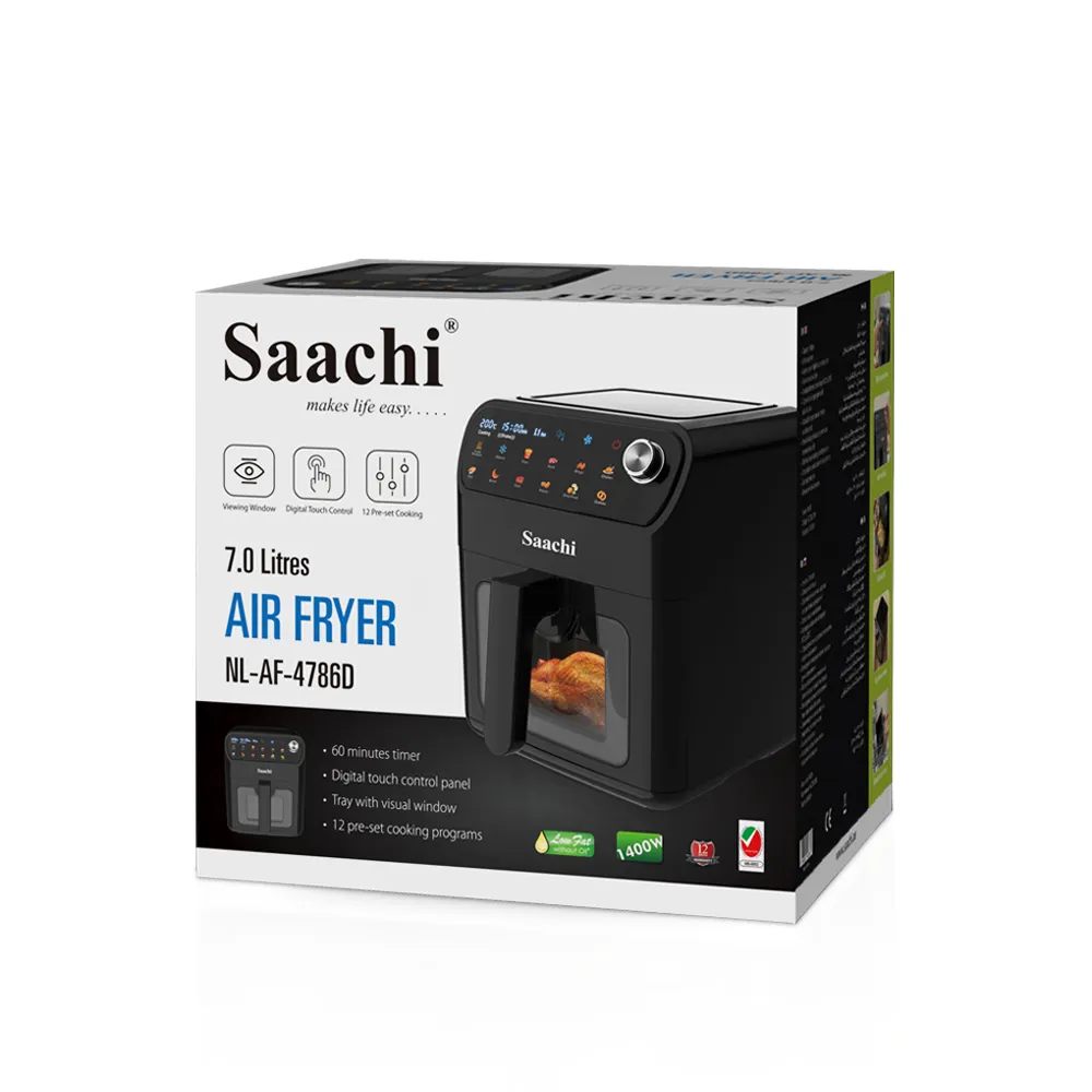 Saachi NL-AF-4786D-BK 7L Digital Air Fryer with Viewing Window, 12 Preset Programs, 80–200°C Temperature Control, 60-Minute Timer, Non-Stick Basket & Overheat Protection – 1500W, Black 4
