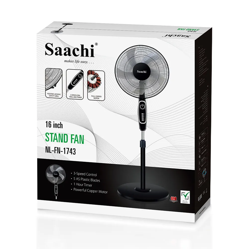Saachi 16-Inches Stand Fan NL-FN-1743-BK