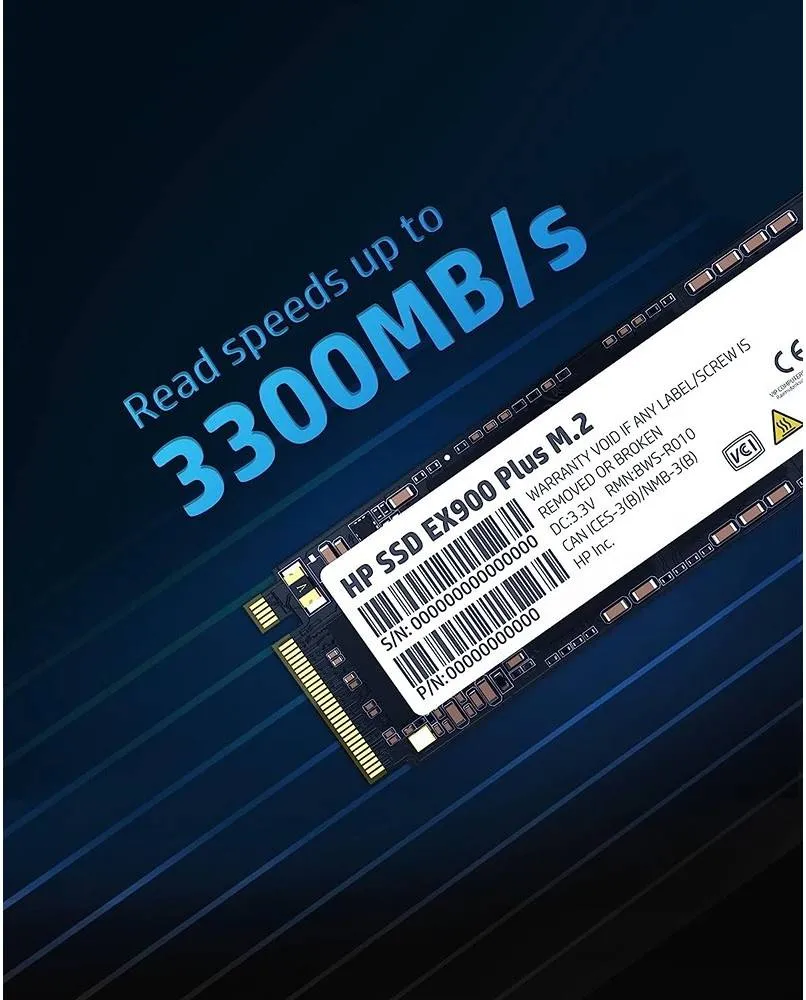 HP EX900 Plus NVMe PCIe M.2 Interface SSD, 512GB Capacity, Read Speed up to 3300 MB/s, Write Speed up to 2700 MB/s, PCIe GEN 3 x4, 8 Gb/s, 3D NAND Flash | 35M33AA#UUF 3