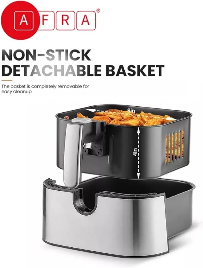 Afra Digital 5.5L Air Fryer AF-5518AFSS – 1600-1800W, Oil-Free Cooking, Adjustable Temperature & Timer, Rapid Air Circulation, Non-Stick Basket 3