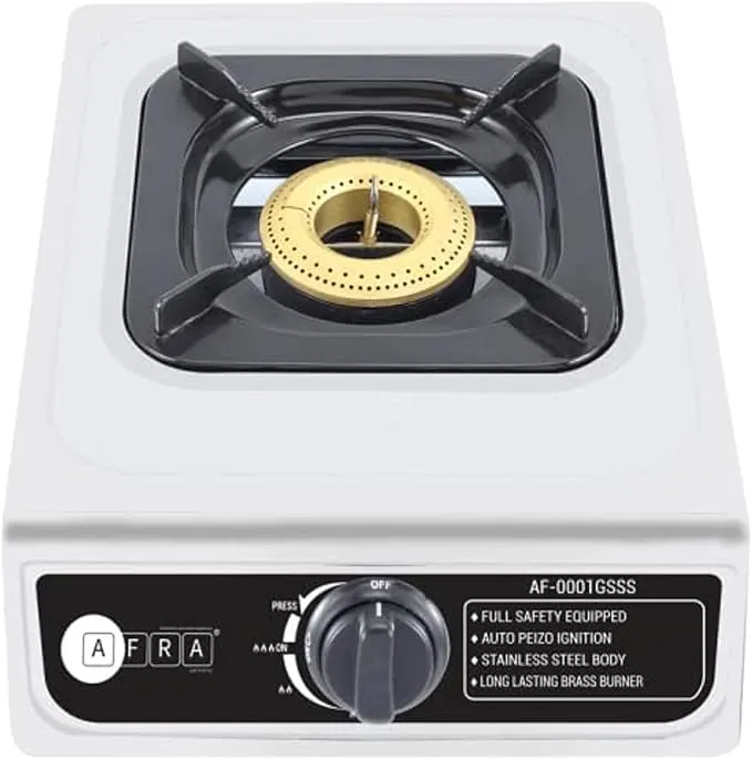 Afra 1 Burner Tabletop Gas Stove AF-1000GSSS – Stainless Steel Body, Single Burner, Compact Design, LPG Gas Cooking Stove