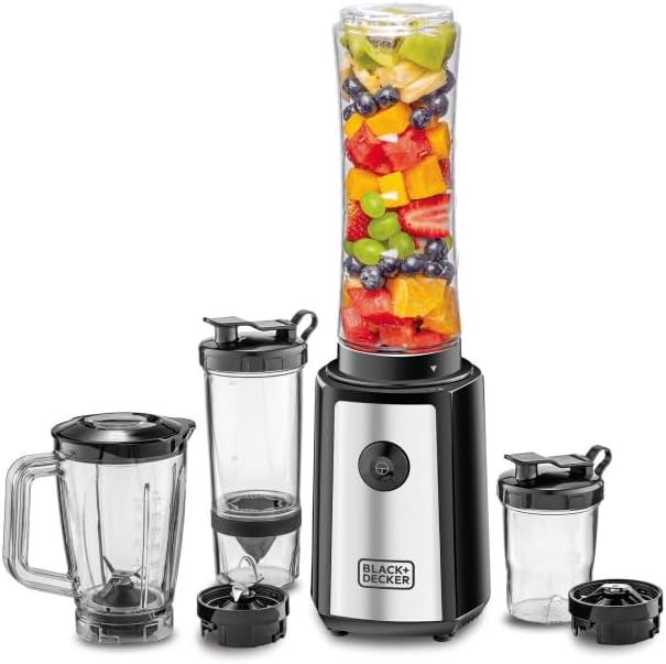 BLACK+DECKER 300W 16 Piece 4-in-1 Personal Compact Sports Blender/Smoothie Maker with Citrus Juicer & Grinder Mill SBX300BCG-B5